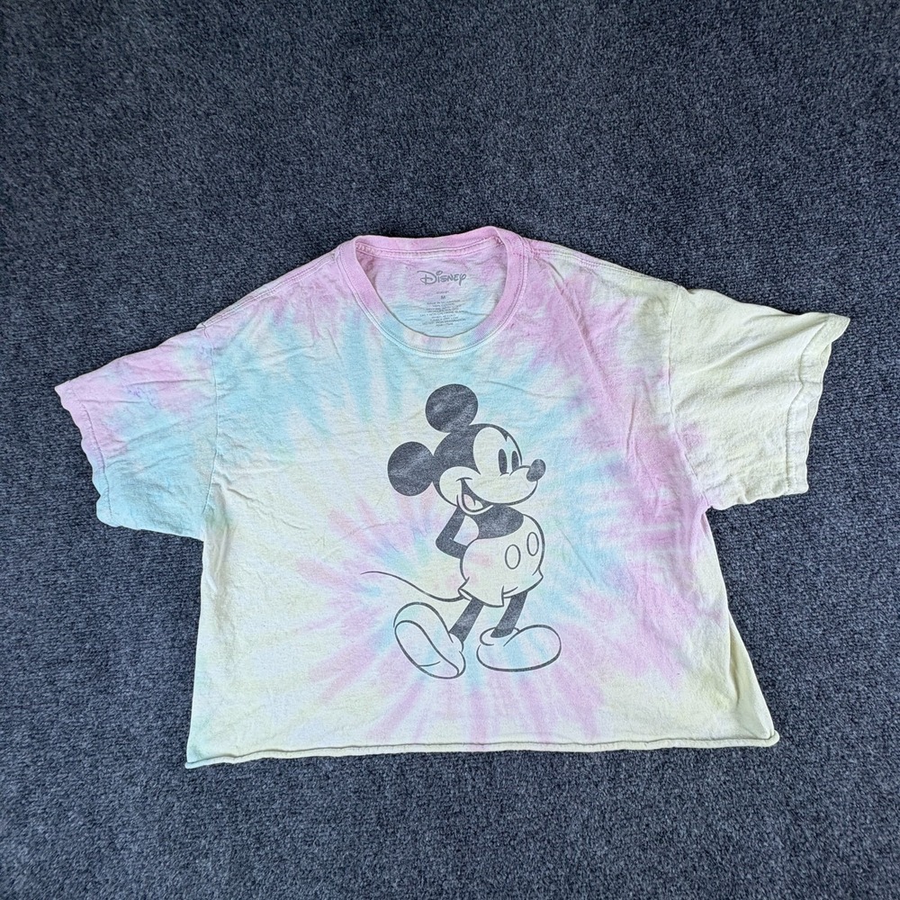 Disney Mickey Mouse Cropped T-Shirt Womens Medium Multicolor Tie Dye Graphic